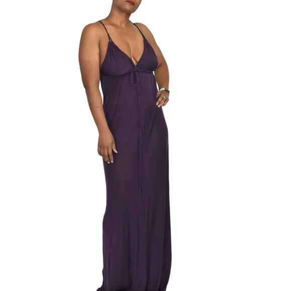 Club Monaco Slip Dress Purple Maxi Halter Spaghetti Straps Plunging Size Medium - Picture 15 of 15